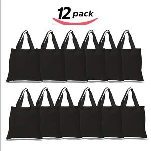 12 Pack Cotton Canvas Reusable Tote Bags - Black